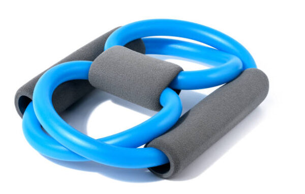 Blue rubber sports simulator expander on a white isolated background