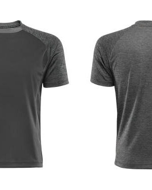 Blank gray t shirt, front and back view isolated on white background.